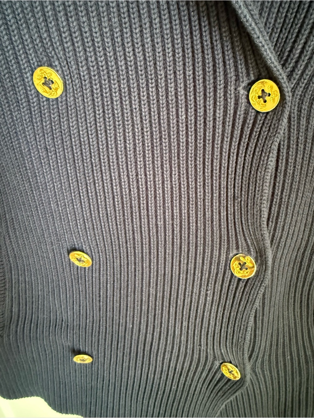 Ralph Lauren Petite Navy Ribbed Knit Cardigan with gold buttons. Size M. EUC. - Picture 3 of 6